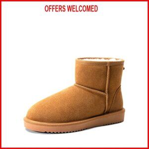 Women's Suede Snow Boots with Faux Fur Lining, Memory Foam, Slip-Resistant